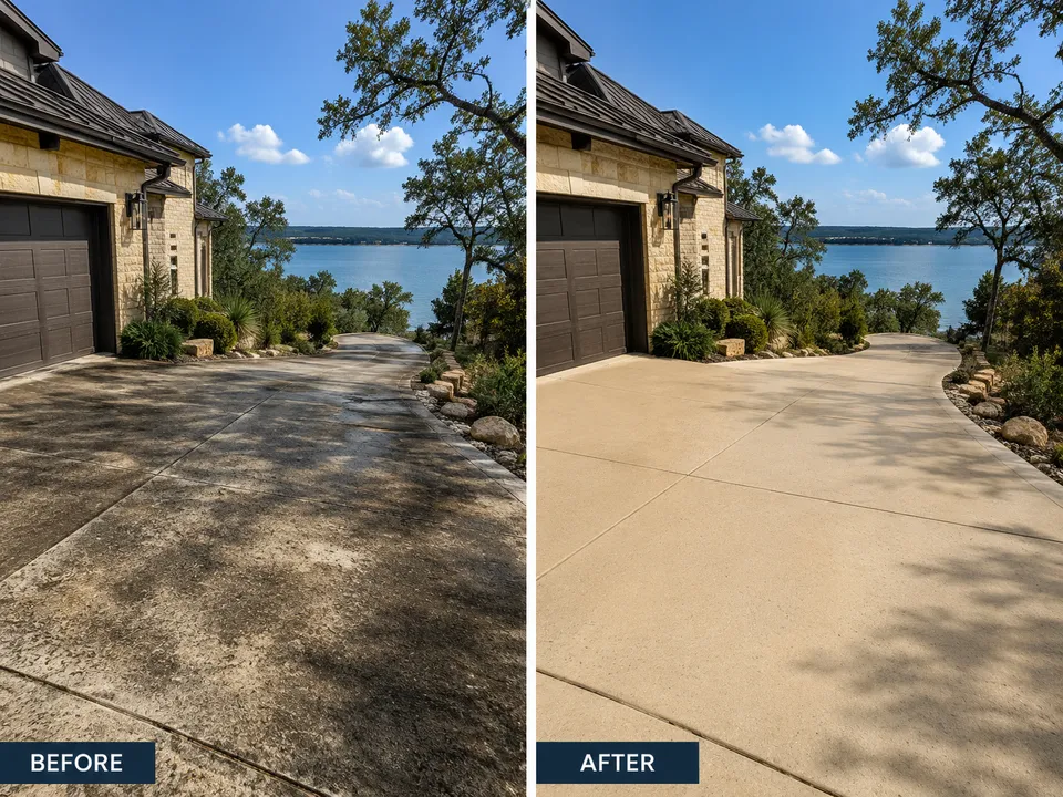 Before and after comparison of driveway cleaning
