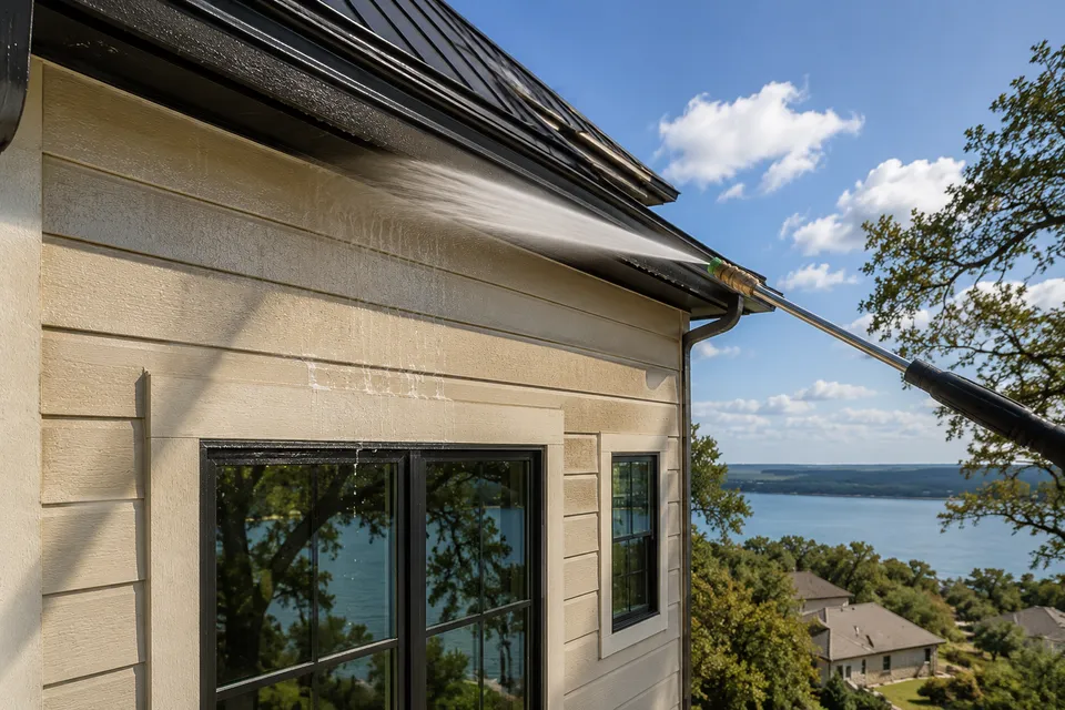 Soft wash application on a home exterior